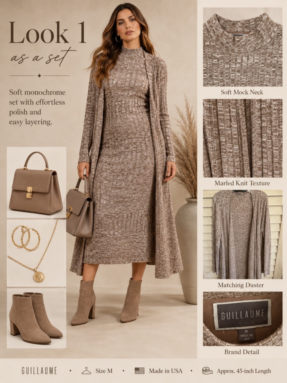 Guillaume - 2 pc Knit Mock Neck Dress + Matching Duster Set - SzM - Picture 2 of 16